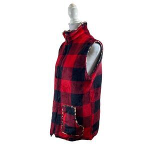 New With Tags West Raspberry Judy K Ladies Buffalo Plaid Black and‎ Red Vest S/M